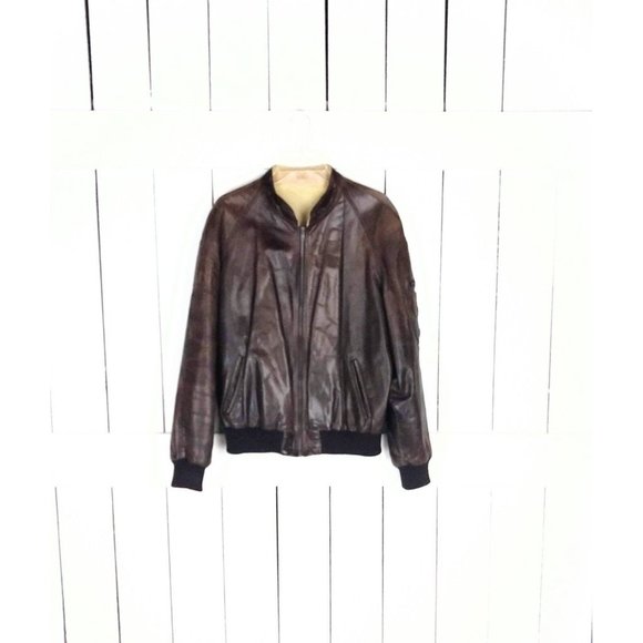 Saks Fifth Avenue mens vintage  brown leather bomber jacket - Picture 1 of 10